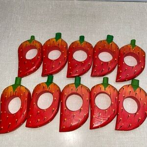 Vintage Wooden‎ Strawberry Napkin Rings Set (10)